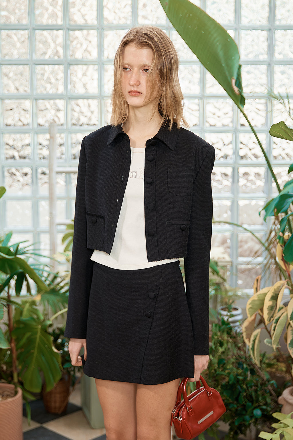 Matin Kim - Stripe Herringbone Pocket Crop Jacket (Black) product image 13 | TRAB K-Fashion Australia