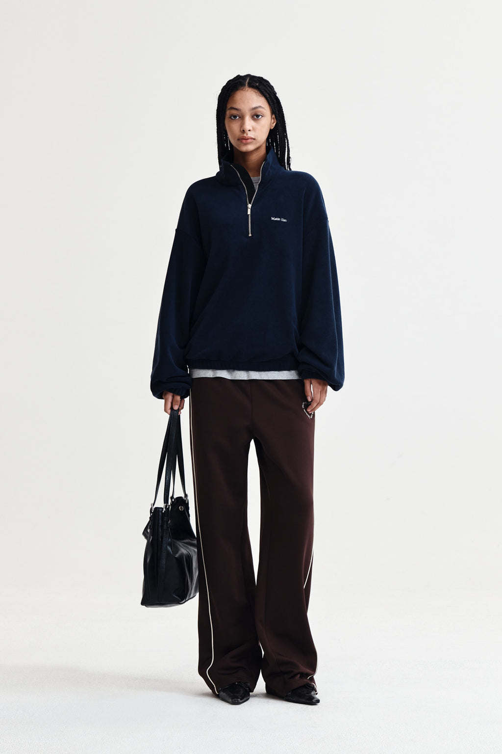Matin Kim - Sherpa Fleece Half Zip Up Top (Navy) product image 8 | TRAB K-Fashion Australia