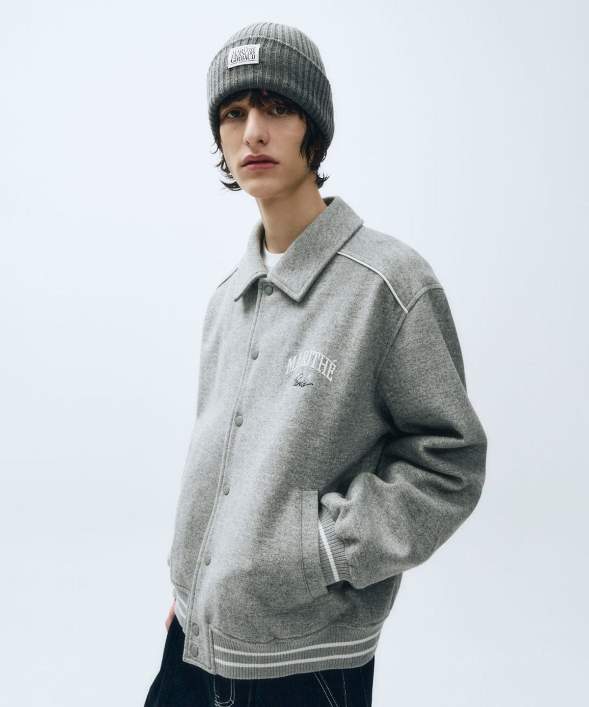 Marithe & Francois Girbaud - Wool Piping Varsity Jacket (Heather Gray) product image 1 | TRAB K-Fashion Australia