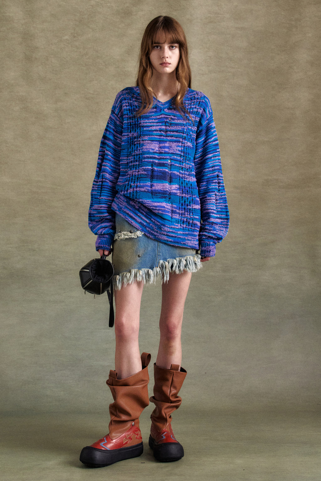 Andersson Bell - Dusty Denim Riveted Skirt (Dusty Blue) product image 2 | TRAB K-Fashion Australia