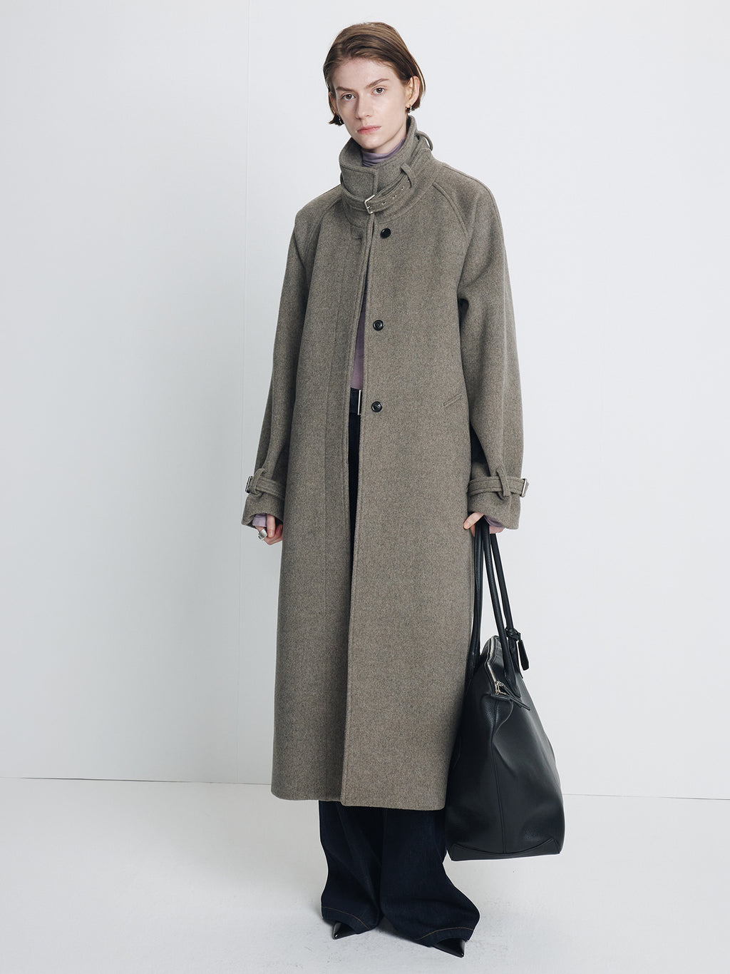 Tonywack - High-Neck Belted Wool Coat (Heather Grey) product image 3 | TRAB K-Fashion Australia