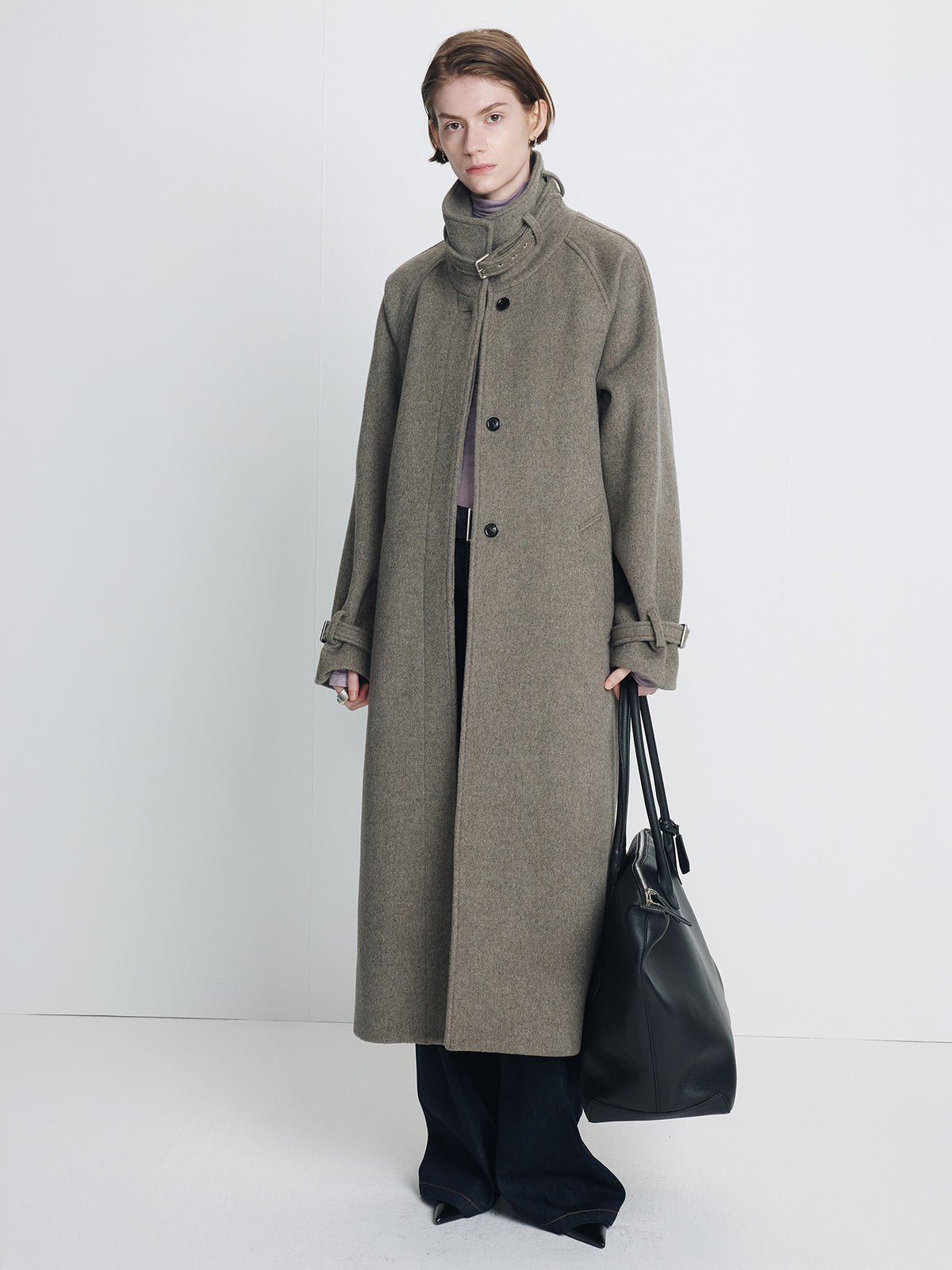 Tonywack - High-Neck Belted Wool Coat (Heather Grey) product image 3 | TRAB K-Fashion Australia