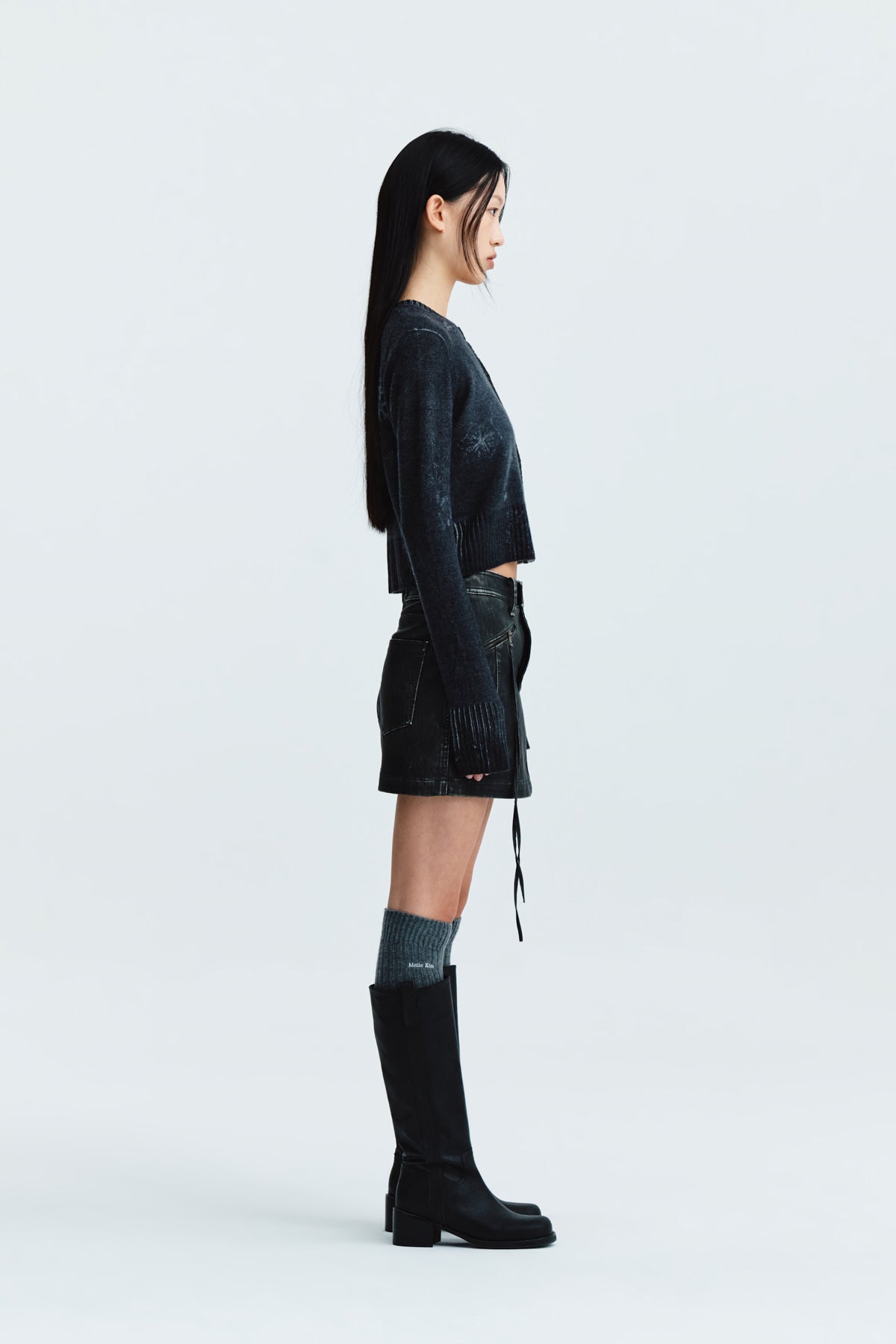 Matin Kim - Snow Graphic Knit Cardigan (Charcoal) product image 8 | TRAB K-Fashion Australia