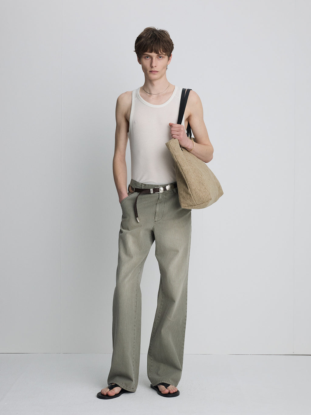 Tonywack - Silk Lyocell Rib Tank Top Japanese Fabric (White) product image 1 | TRAB K-Fashion Australia