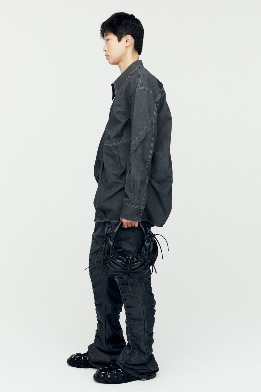 Andersson Bell - Rivoli Washed Tuck Pants (Washed Black) product image 3 | TRAB K-Fashion Australia