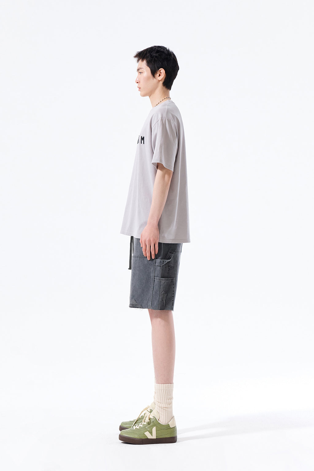 Matin Kim - Heringbone Raw Cut Denim Shorts (Grey) product image 13 | TRAB K-Fashion Australia