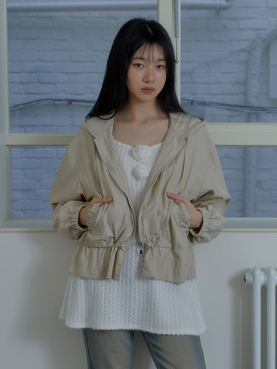 Margarin Fingers - Peplum Glossy Jumper (Beige) product image 1 | TRAB K-Fashion Australia