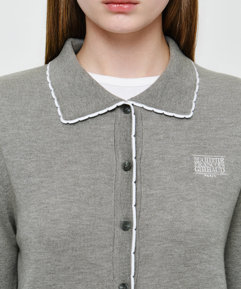 Marithe & Francois Girbaud - Small Classic Logo Collar Lace Trimming Cardigan (Melange Gray) product image 4 | TRAB K-Fashion Australia
