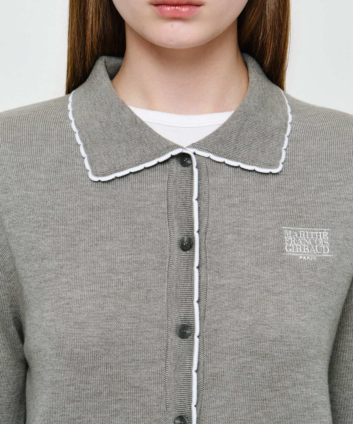Marithe & Francois Girbaud - Small Classic Logo Collar Lace Trimming Cardigan (Melange Gray) product image 4 | TRAB K-Fashion Australia