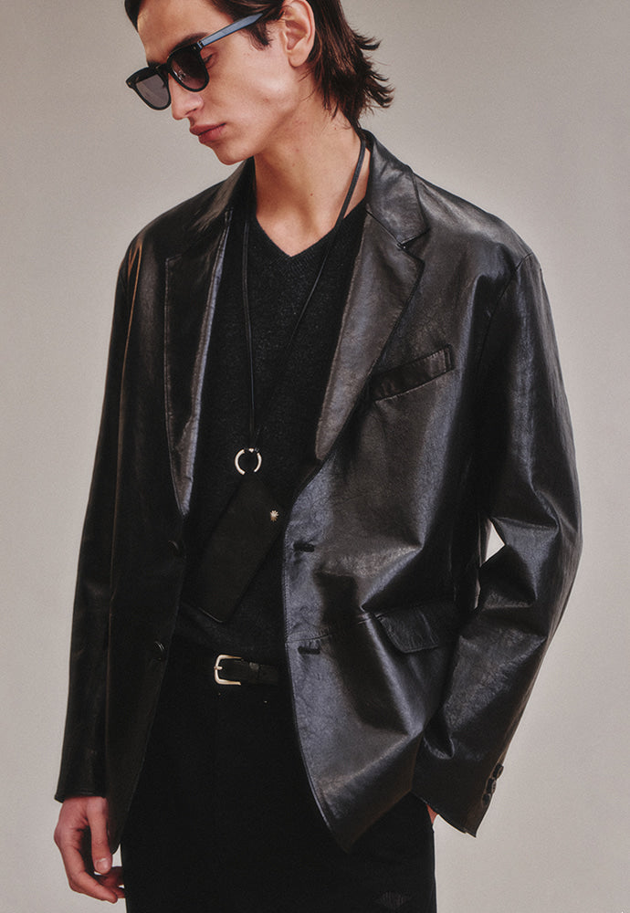 Art if acts - Vegetable Leather Cutting Blazer_Italy Lambskin (Black) product image 2 | TRAB K-Fashion Australia