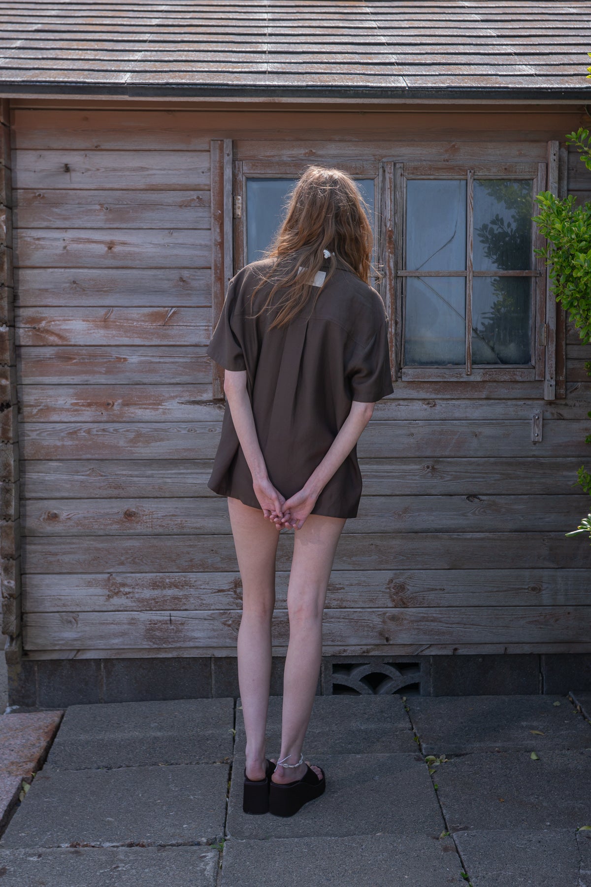 Matin Kim - Unbalance Collar Half Shirt (Khaki Brown) product image 9 | TRAB K-Fashion Australia