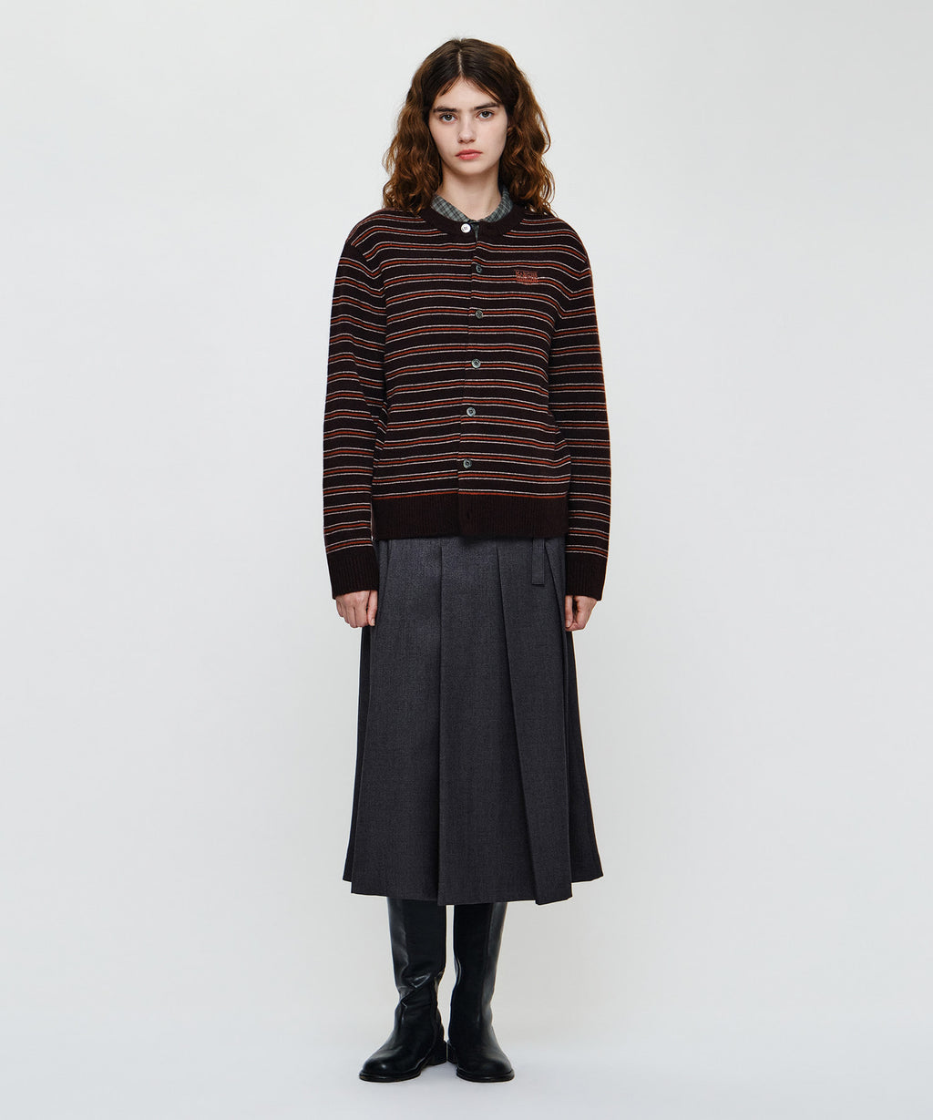 Marithe & Francois Girbaud - Premium Small Classic Logo Wool Round Neck Cardigan (Brown) product image 4 | TRAB K-Fashion Australia