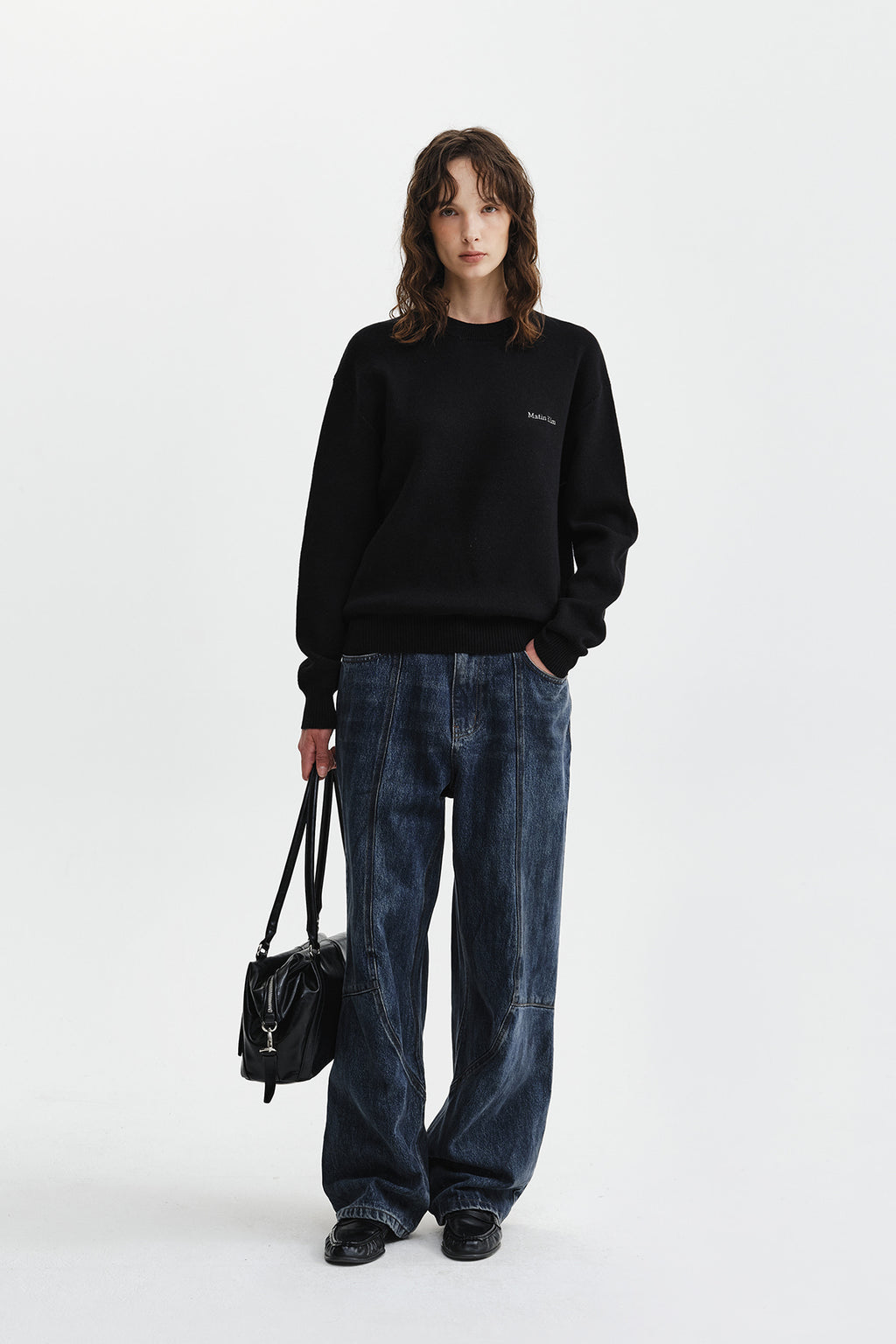 Matin Kim - Calligraphy Back Logo Knit Pullover (Black) product image 9 | TRAB K-Fashion Australia
