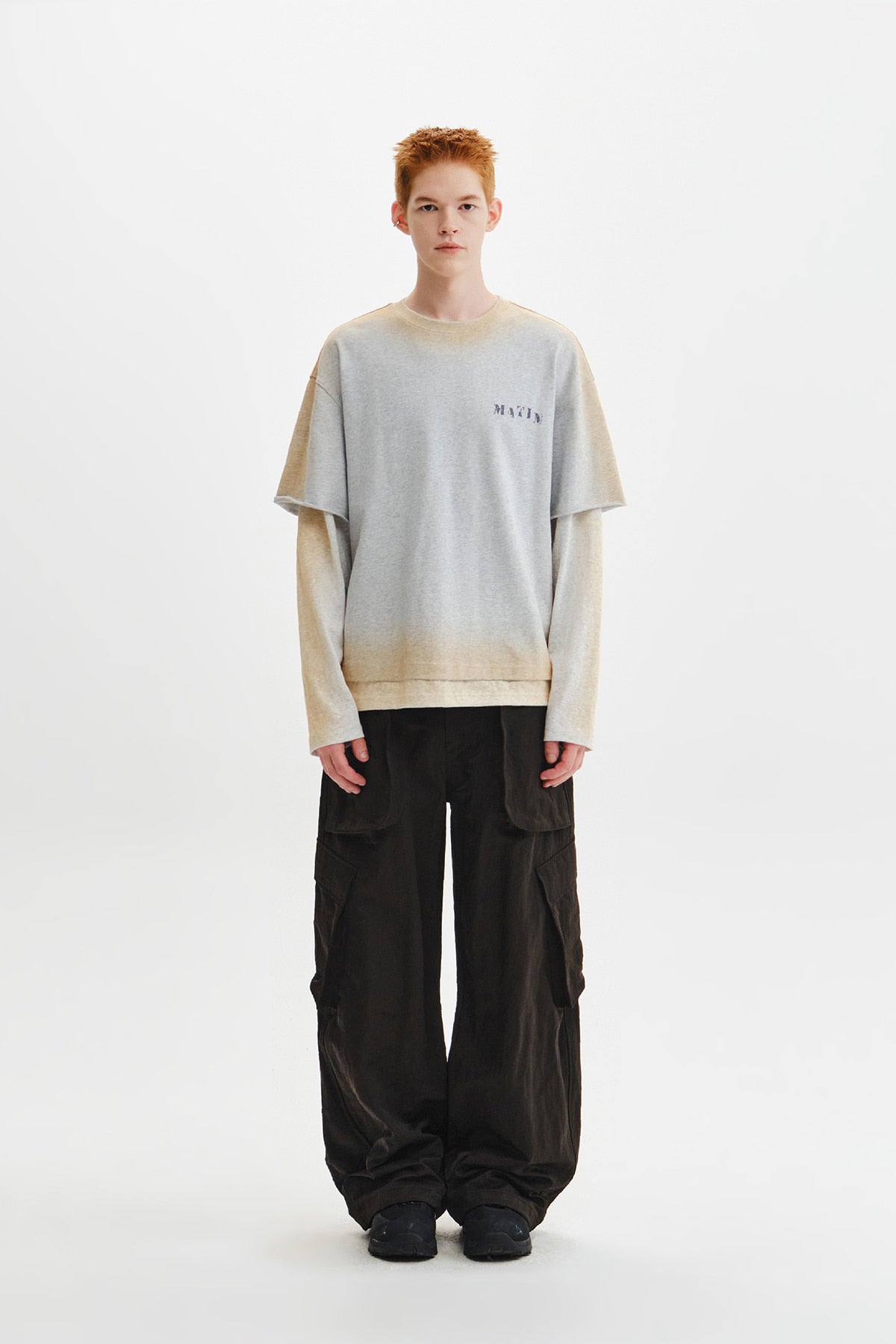 Matin Kim - Dust Washed Logo Layered Top (Grey) product image 8 | TRAB K-Fashion Australia