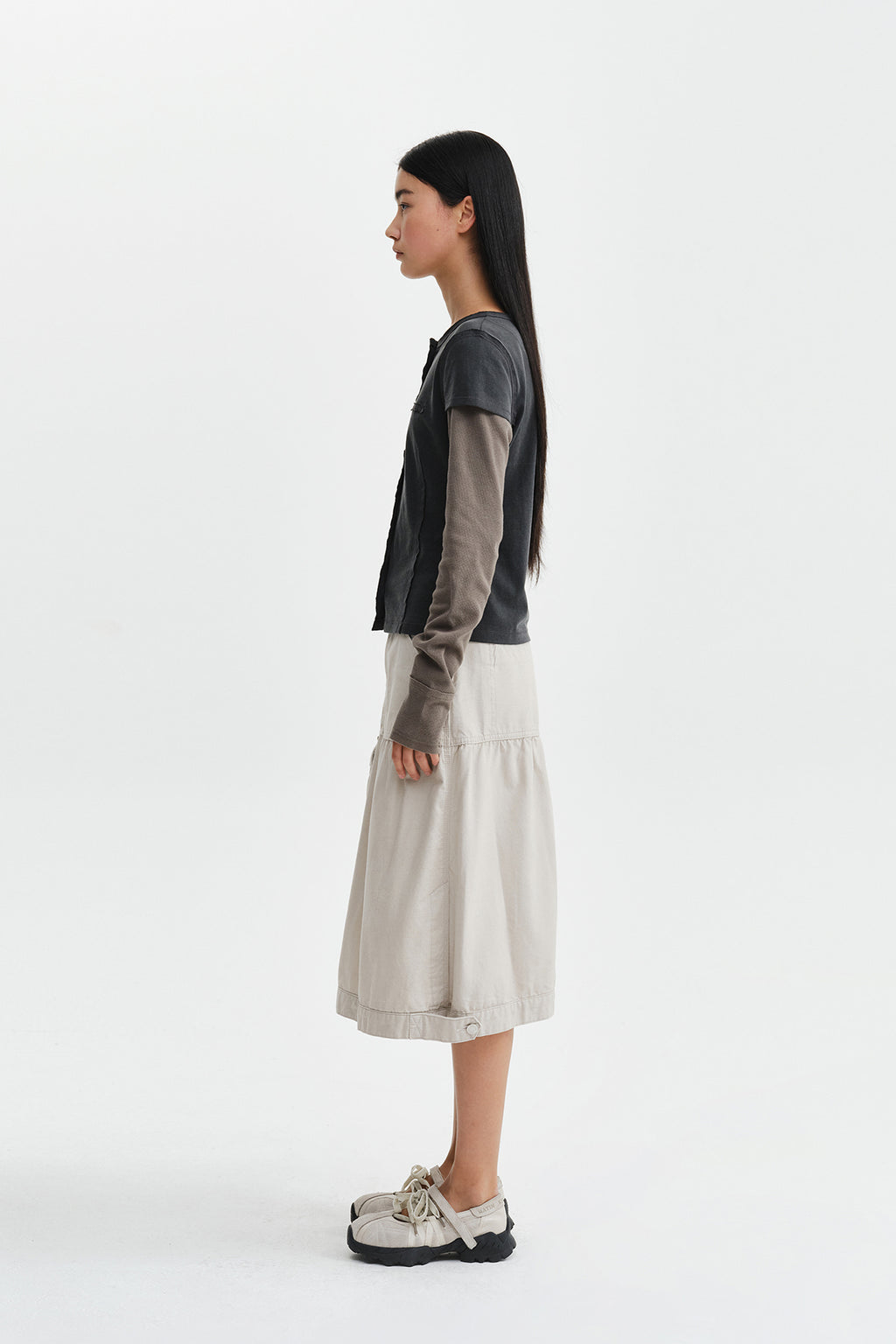 Matin Kim - Faded Color Block Layered Button Top (Charcoal) product image 7 | TRAB K-Fashion Australia