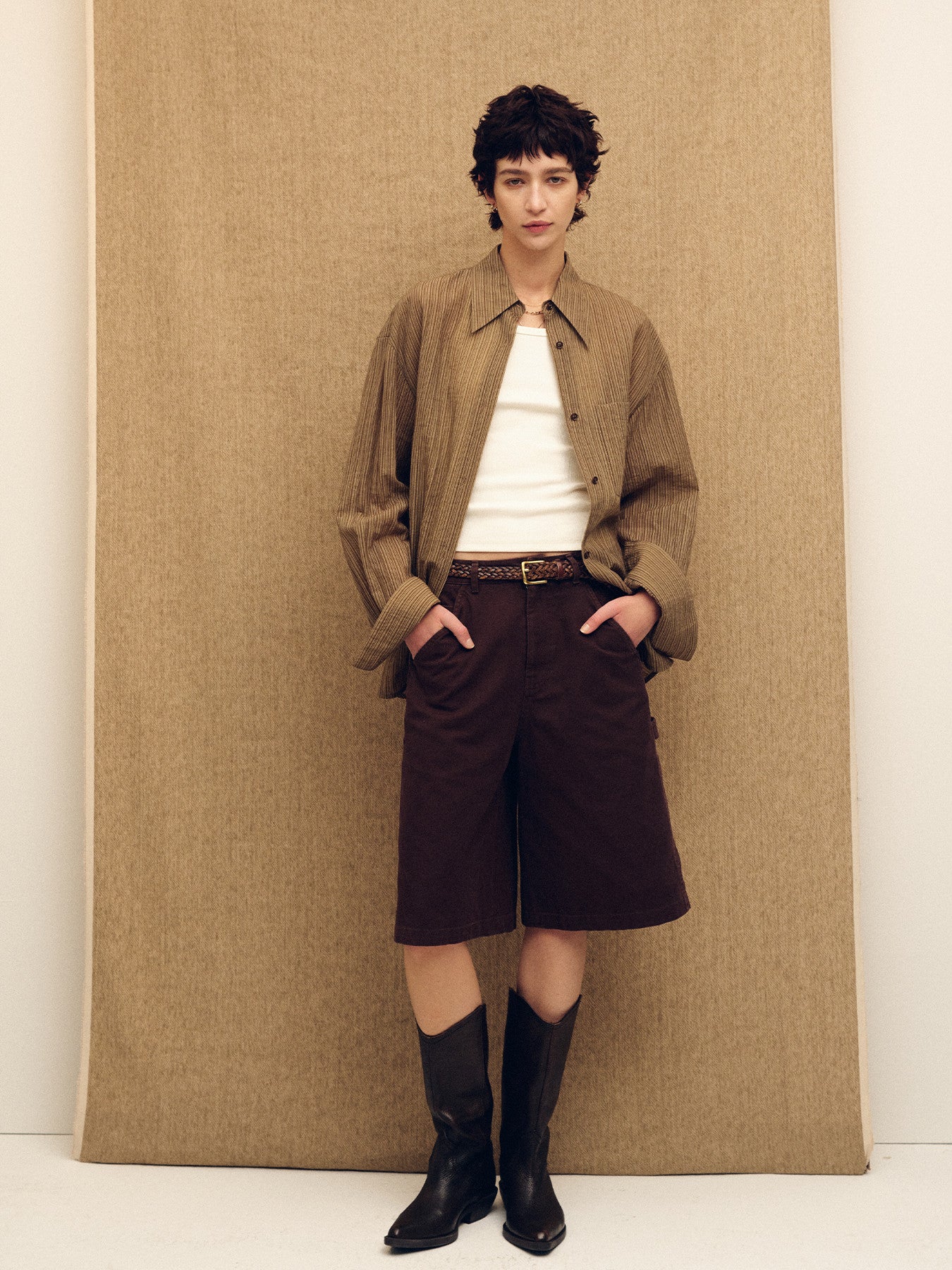 Tonywack - Lyocell Oversized Stripe Shirt (Olive Stripe) product image 5 | TRAB K-Fashion Australia