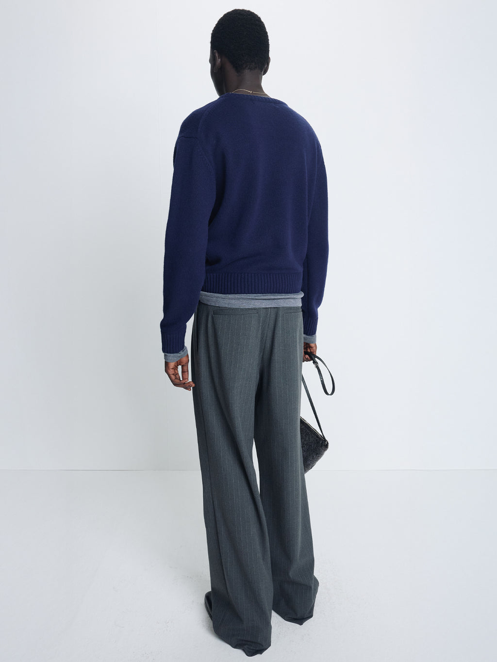 Tonywack - Cross Tuck Wide Trousers (Grey Pinstripe) product image 5 | TRAB K-Fashion Australia