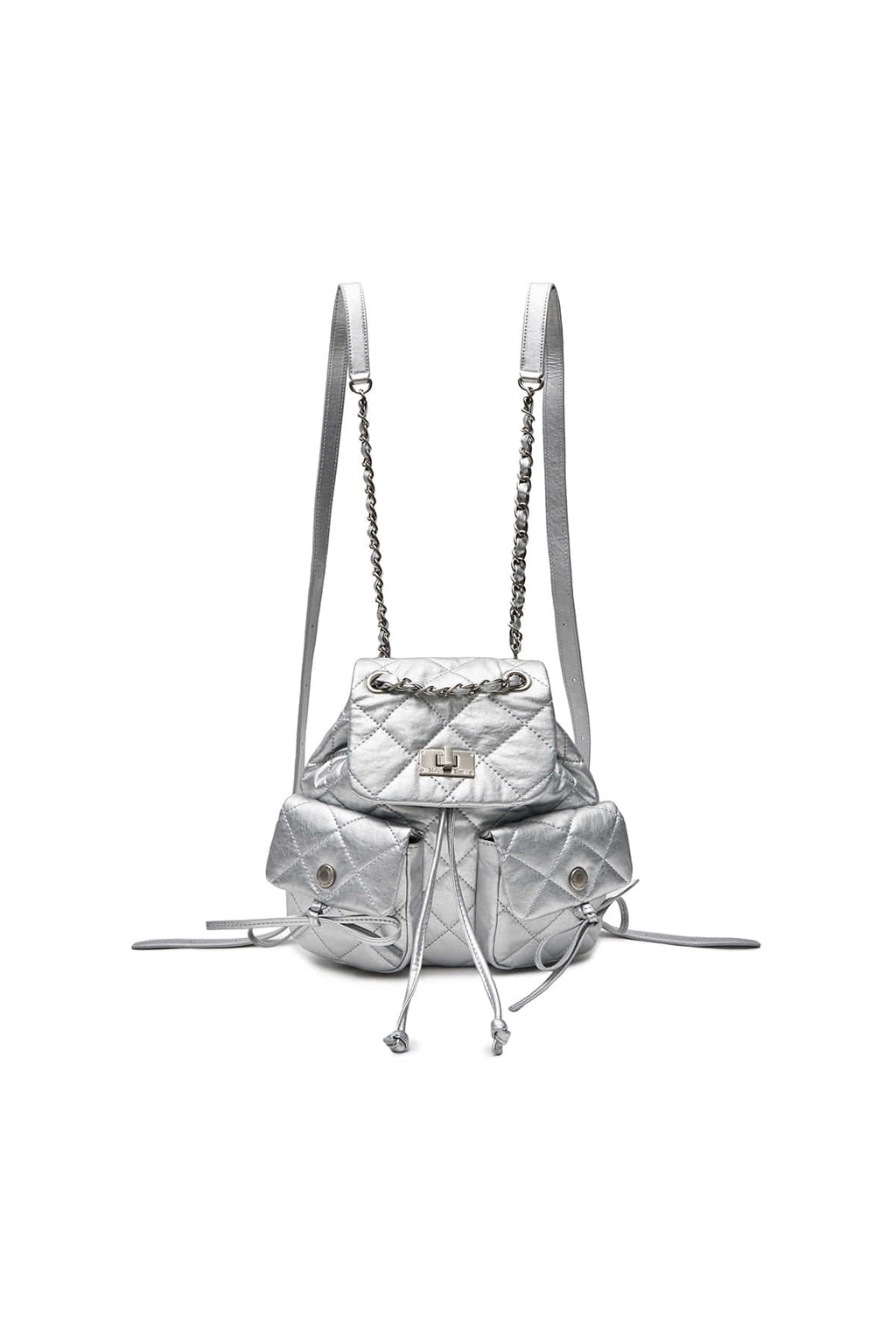 Matin Kim - Double Pocket Quilting Mini Backpack (Silver) product image 1 | TRAB K-Fashion Australia