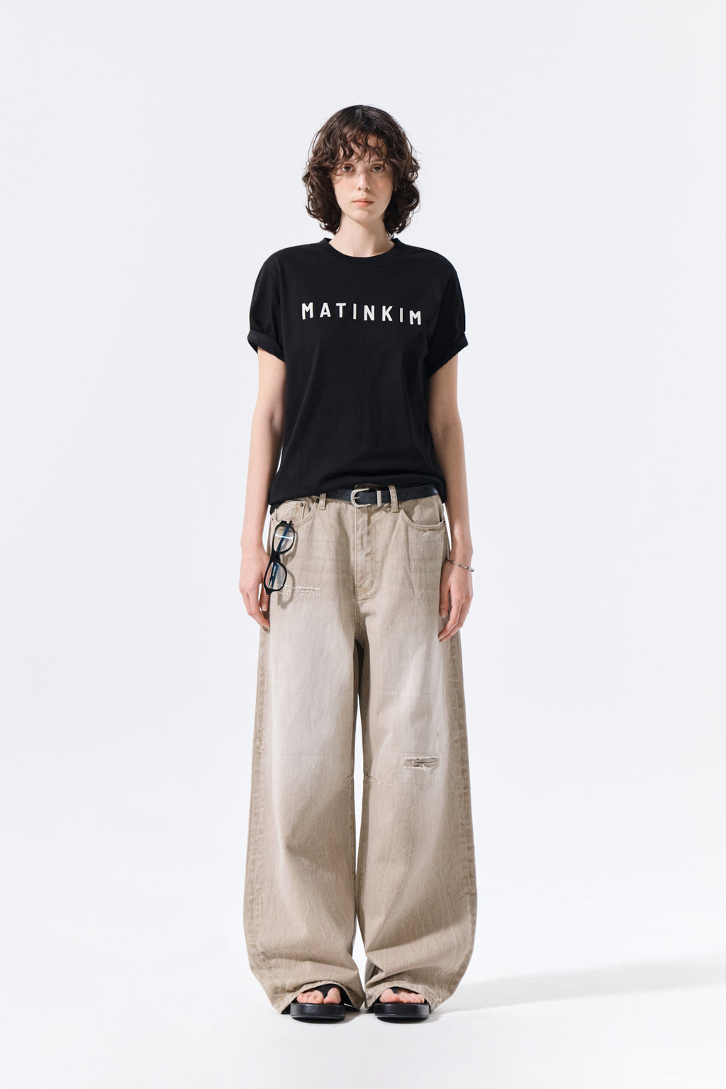 Matin Kim - Back Logo Washed Denim Pants (Beige) product image 11 | TRAB K-Fashion Australia