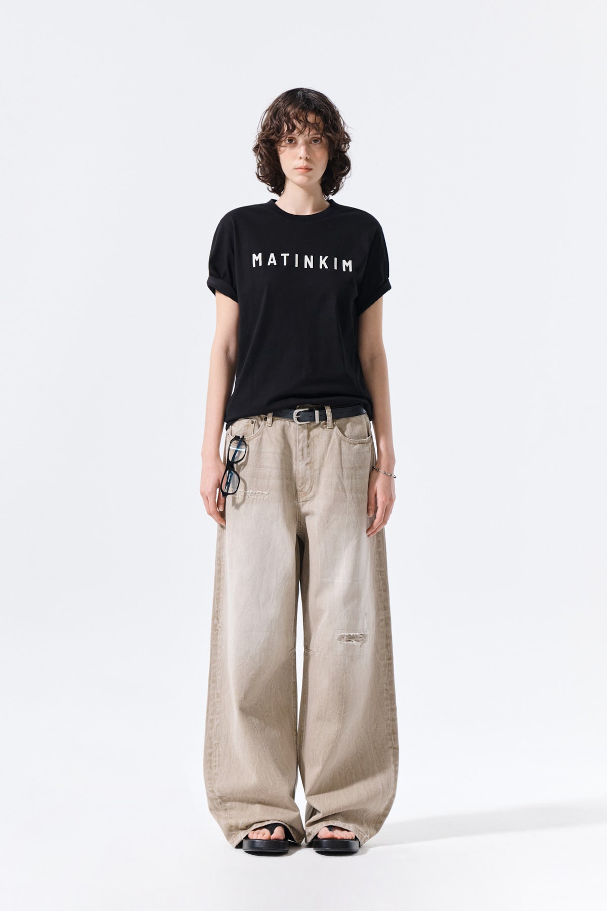Matin Kim - Back Logo Washed Denim Pants (Beige) product image 11 | TRAB K-Fashion Australia