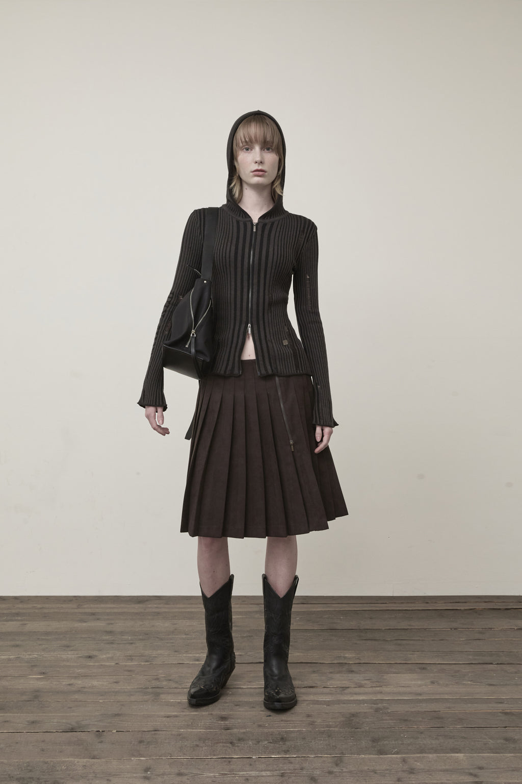 Matin Kim - Logo Point Damage Slim Hoody Cardigan (Charcoal) product image 10 | TRAB K-Fashion Australia