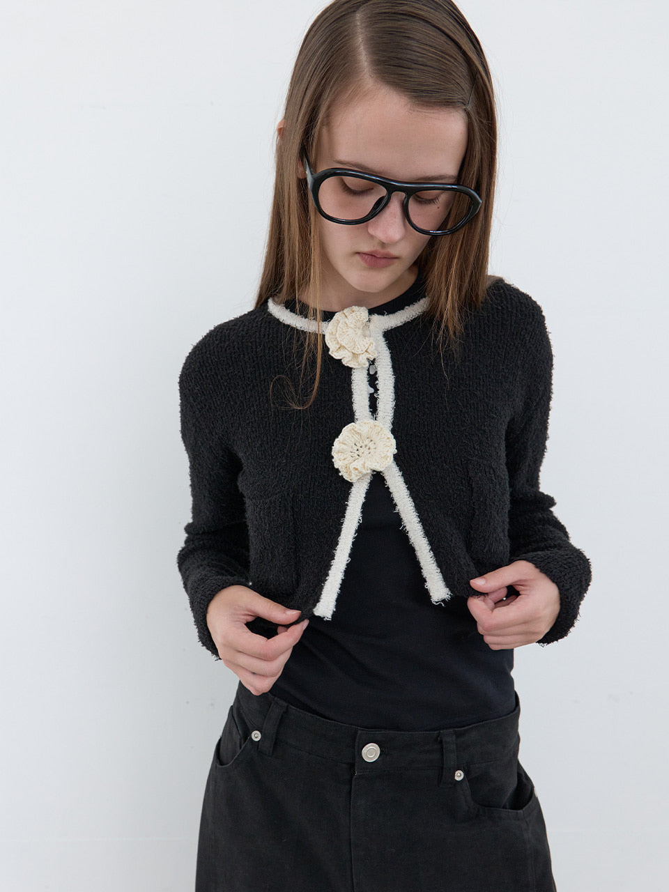 Kijun - Crochet Knit Jacket (Black) product image 4 | TRAB K-Fashion Australia