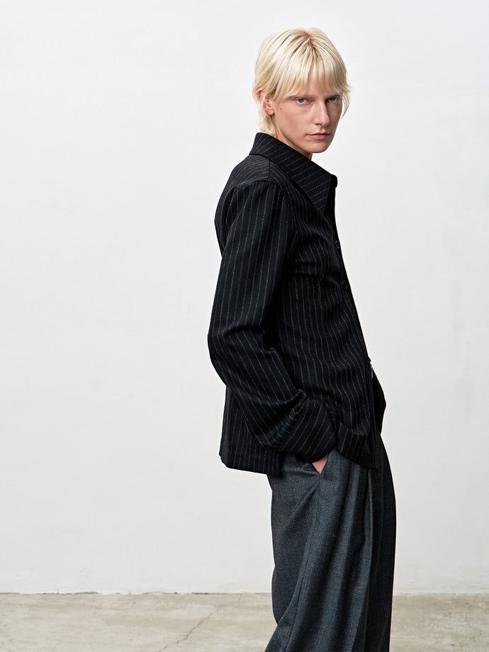 Tonywack - Striped Wool Regular-Fit Shirts (Black Stripe) product image 11 | TRAB K-Fashion Australia