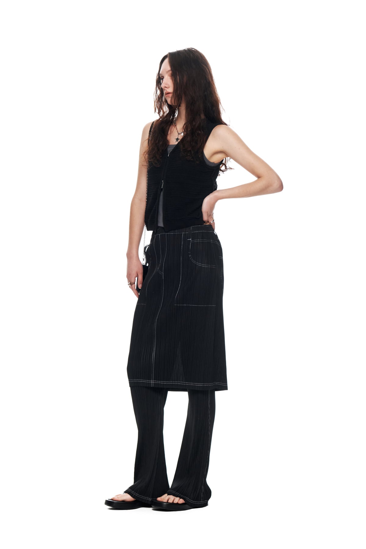 Matin Kim - Pleats Stitch Layered Skirt (Black) product image 9 | TRAB K-Fashion Australia