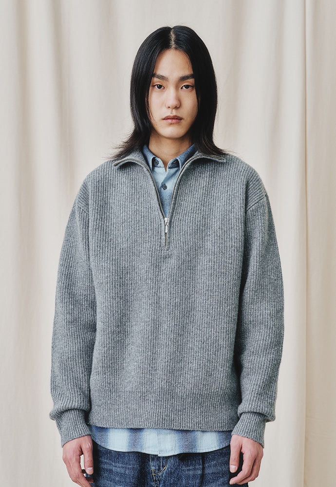 Art if acts - Half Zipup Turtle Neck Knit (Light Grey) product image 6 | TRAB K-Fashion Australia