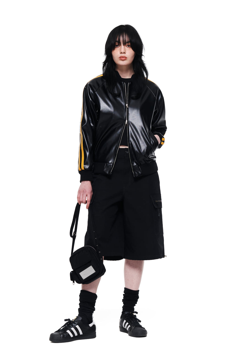 Matin Kim - Faux Leather Stadium Jumper (Black) product image 9 | TRAB K-Fashion Australia