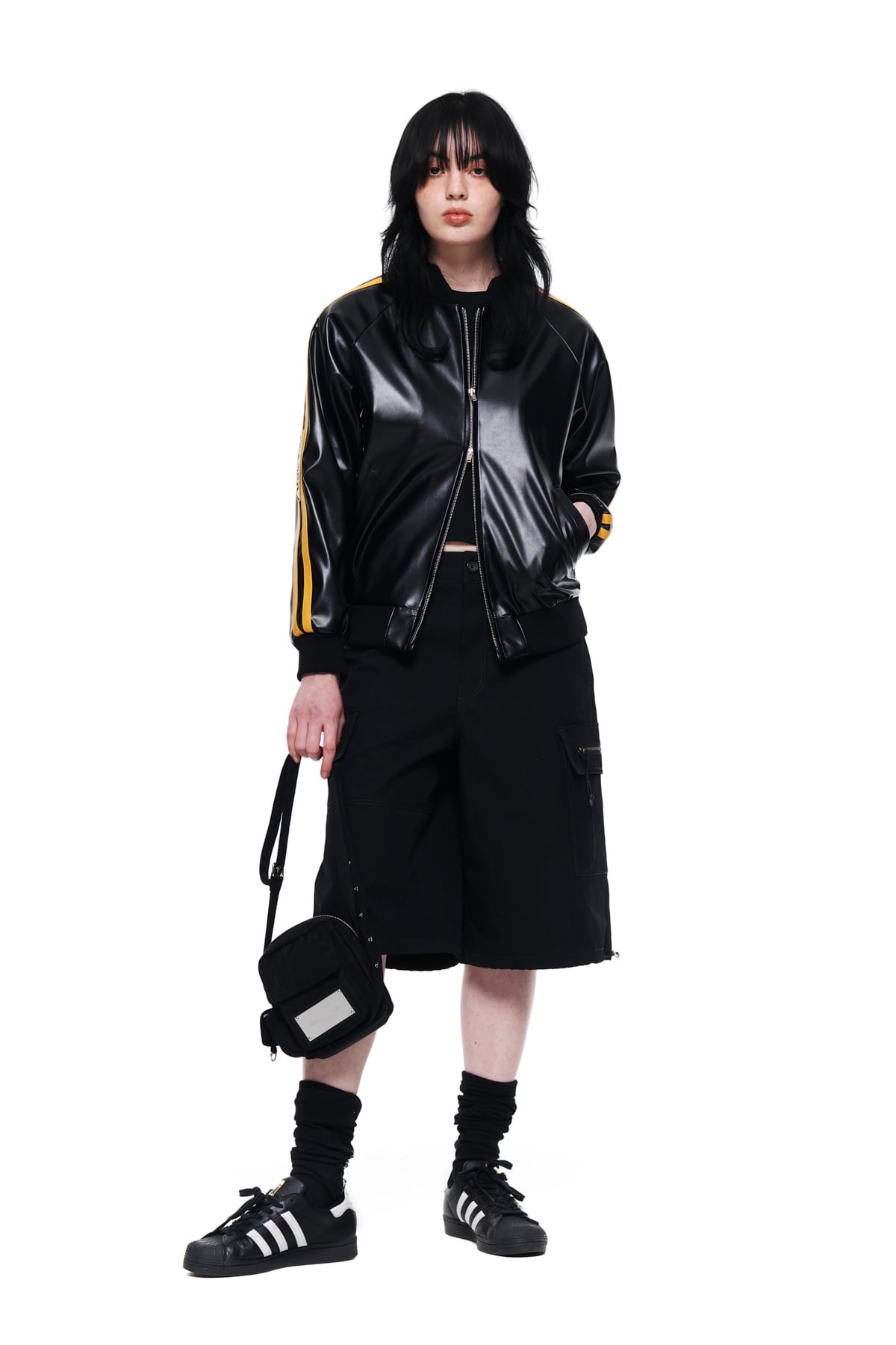 Matin Kim - Faux Leather Stadium Jumper (Black) product image 9 | TRAB K-Fashion Australia