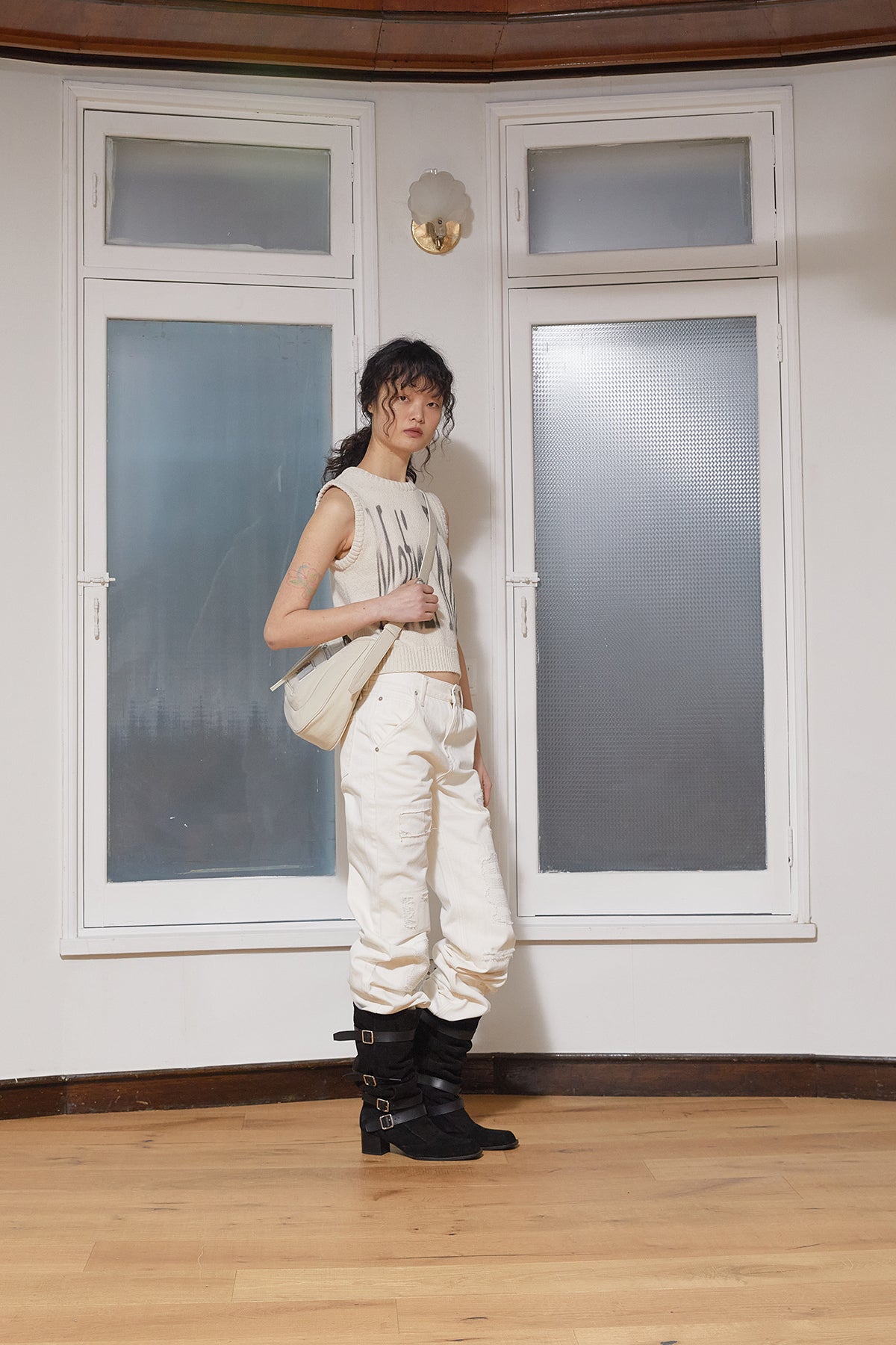 Matin Kim - Big Logo Printing Knit Vest (Beige) product image 9 | TRAB K-Fashion Australia