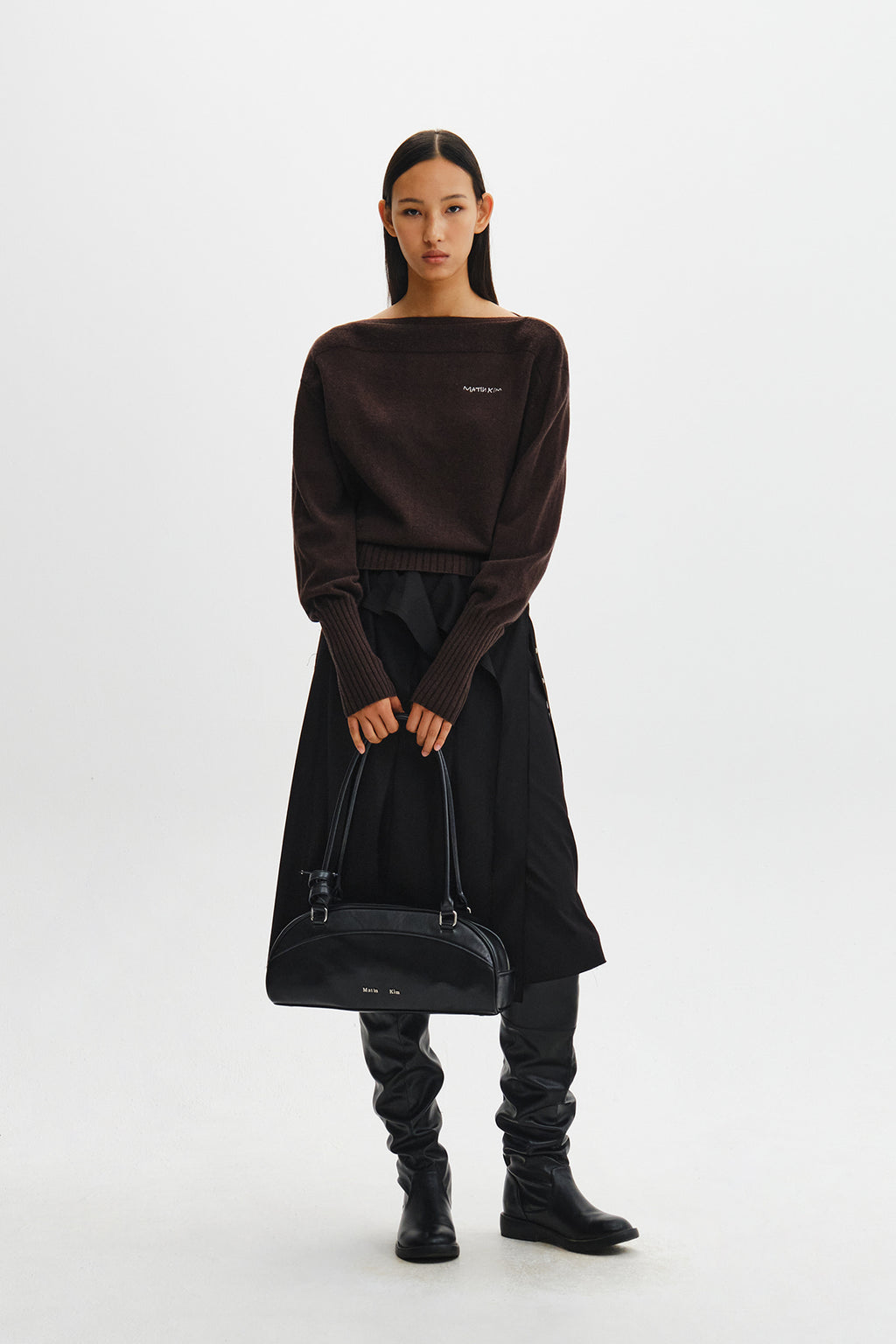 Matin Kim - Boat Neck Volume Sleeve Knit Pullover (Brown) product image 11 | TRAB K-Fashion Australia