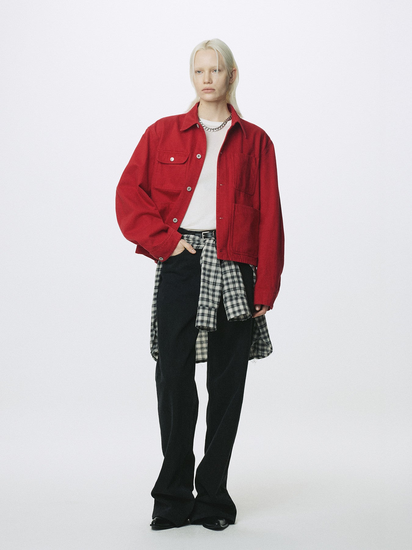 Tonywack - Slub Cotton Cropped Work Jacket (Red) product image 8 | TRAB K-Fashion Australia