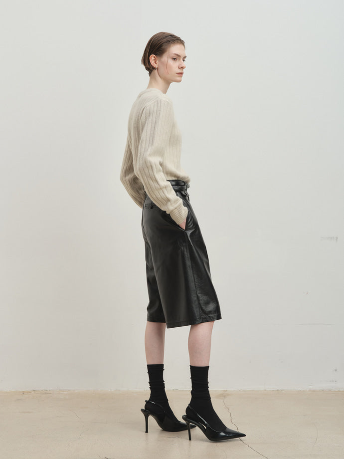 Tonywack - Superfine Merino Wool Tube Scarf Attaced Ribbed Sweater (Ecru) product image 3 | TRAB K-Fashion Australia