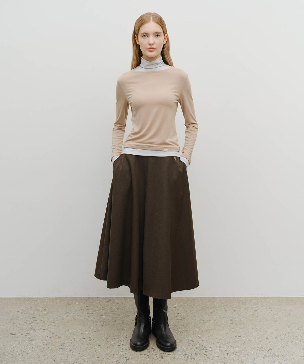 Marithe & Francois Girbaud - Long Flare Skirt (Brown) product image 3 | TRAB K-Fashion Australia