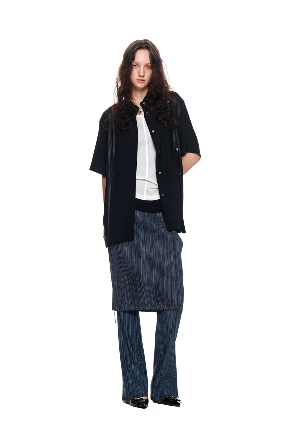 Matin Kim - Pleats Stitch Layered Skirt (Navy) product image 8 | TRAB K-Fashion Australia