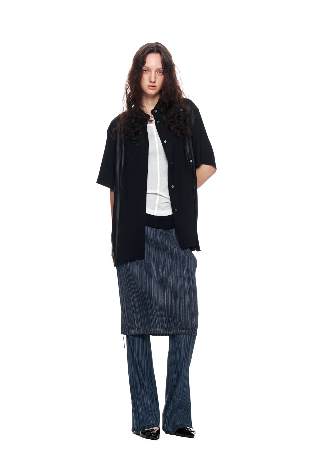 Matin Kim - Pleats Stitch Layered Skirt (Navy) product image 8 | TRAB K-Fashion Australia