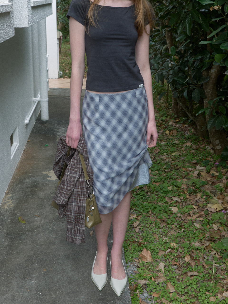 Kijun - Sheer Layered Check Skirt (Navy) product image 4 | TRAB K-Fashion Australia