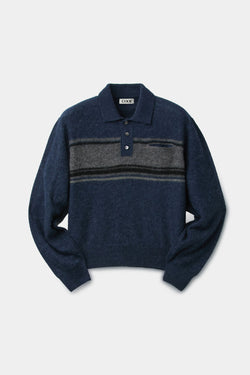 Coor - Alpaca Blend Striped Polo Sweater (Navy) product image 1 | TRAB K-Fashion Australia