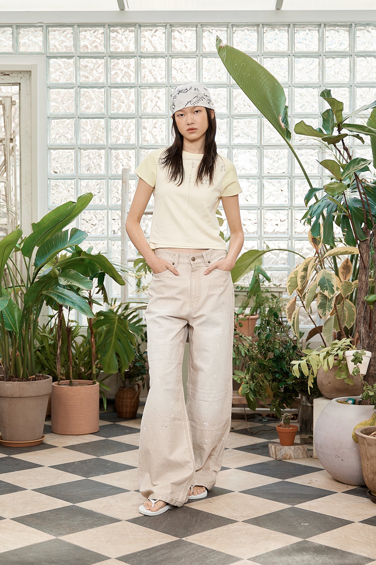 Matin Kim - Unbalance Cut Point Vintage Cotton Pants (Beige) product image 9 | TRAB K-Fashion Australia