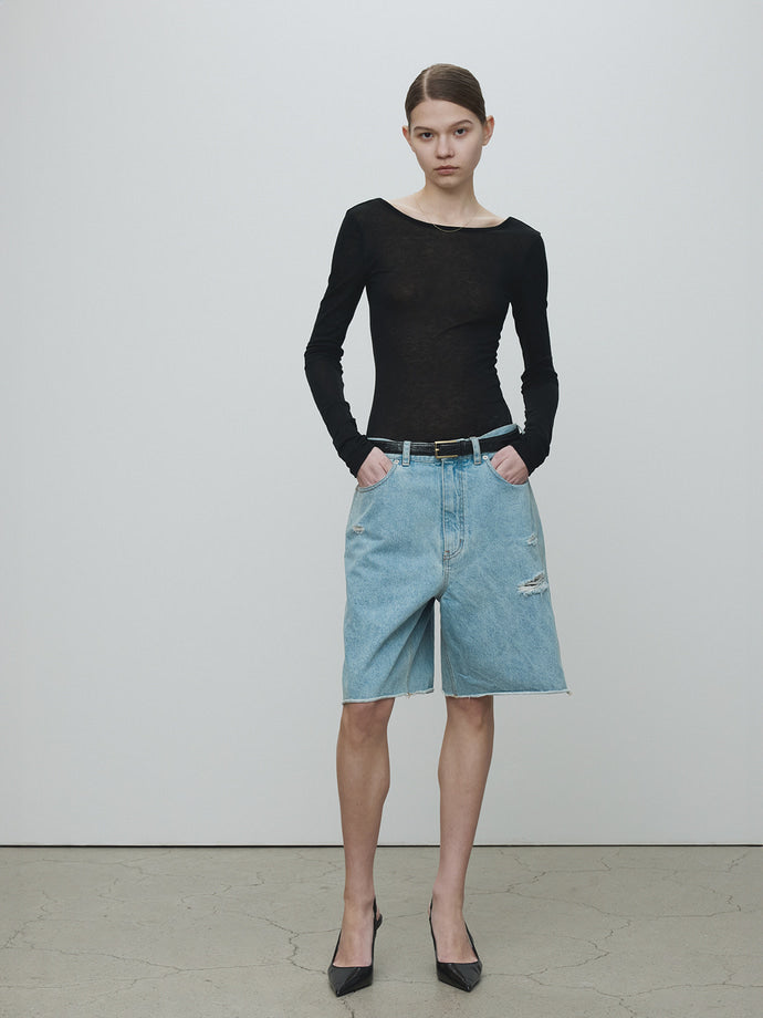 Tonywack - Raw Hem Denim Shorts (Light Washed Blue) product image 1 | TRAB K-Fashion Australia