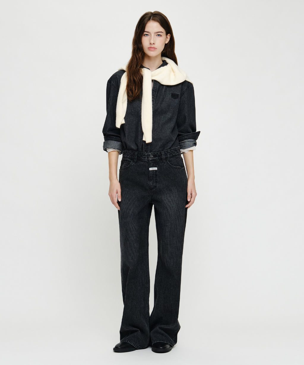 Marithe & Francois Girbaud - Micro Classic Logo Oversized Denim Shirt (Black) product image 6 | TRAB K-Fashion Australia