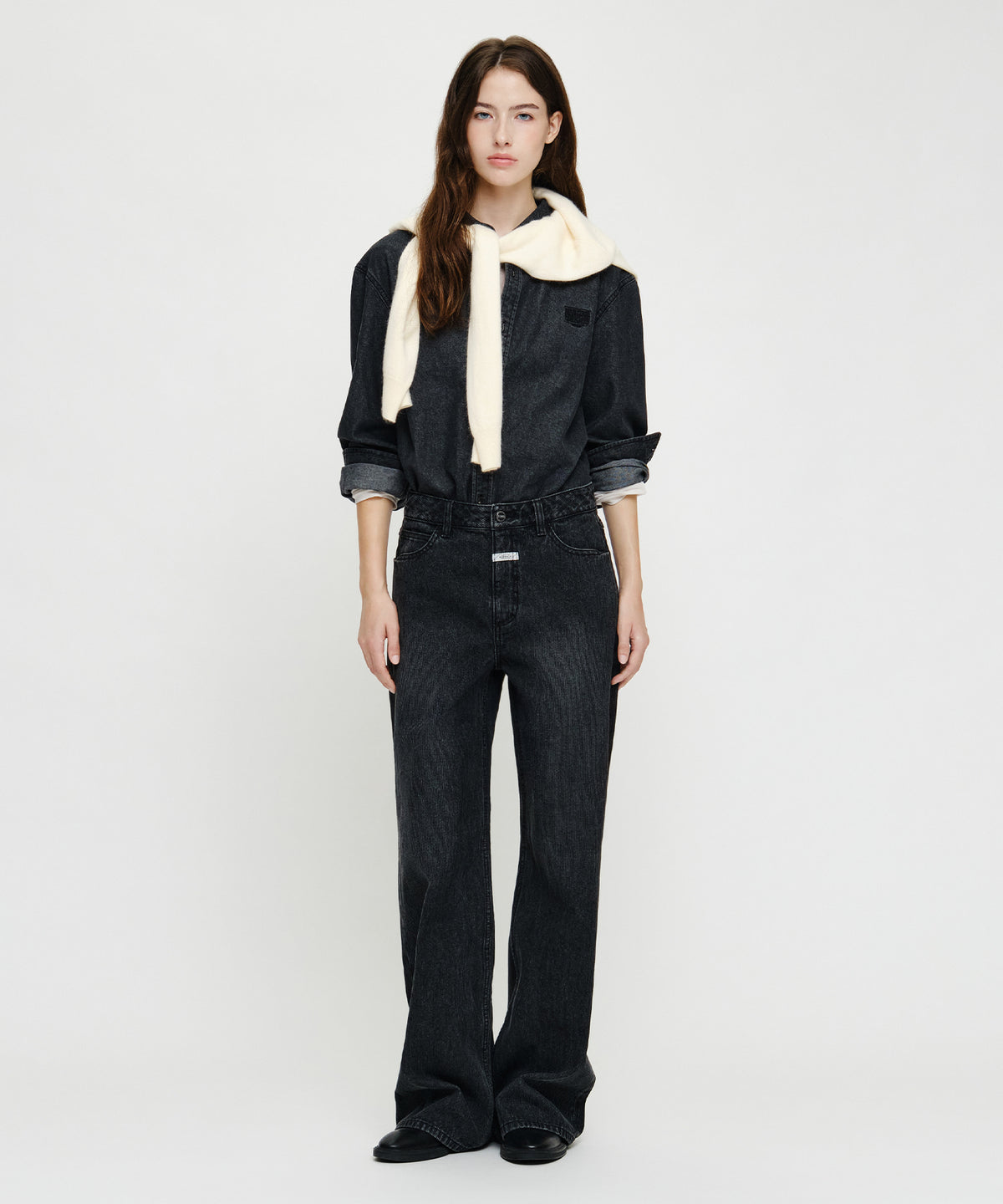 Marithe & Francois Girbaud - Micro Classic Logo Oversized Denim Shirt (Black) product image 6 | TRAB K-Fashion Australia