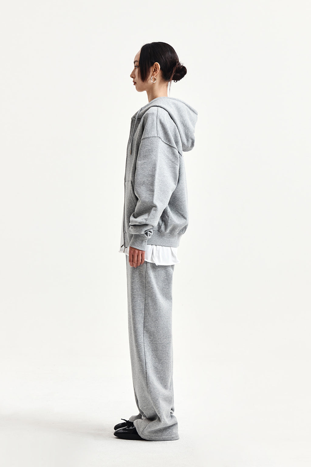 Matin Kim - Back Logo Essential Hoody Zip Up (Grey) product image 7 | TRAB K-Fashion Australia