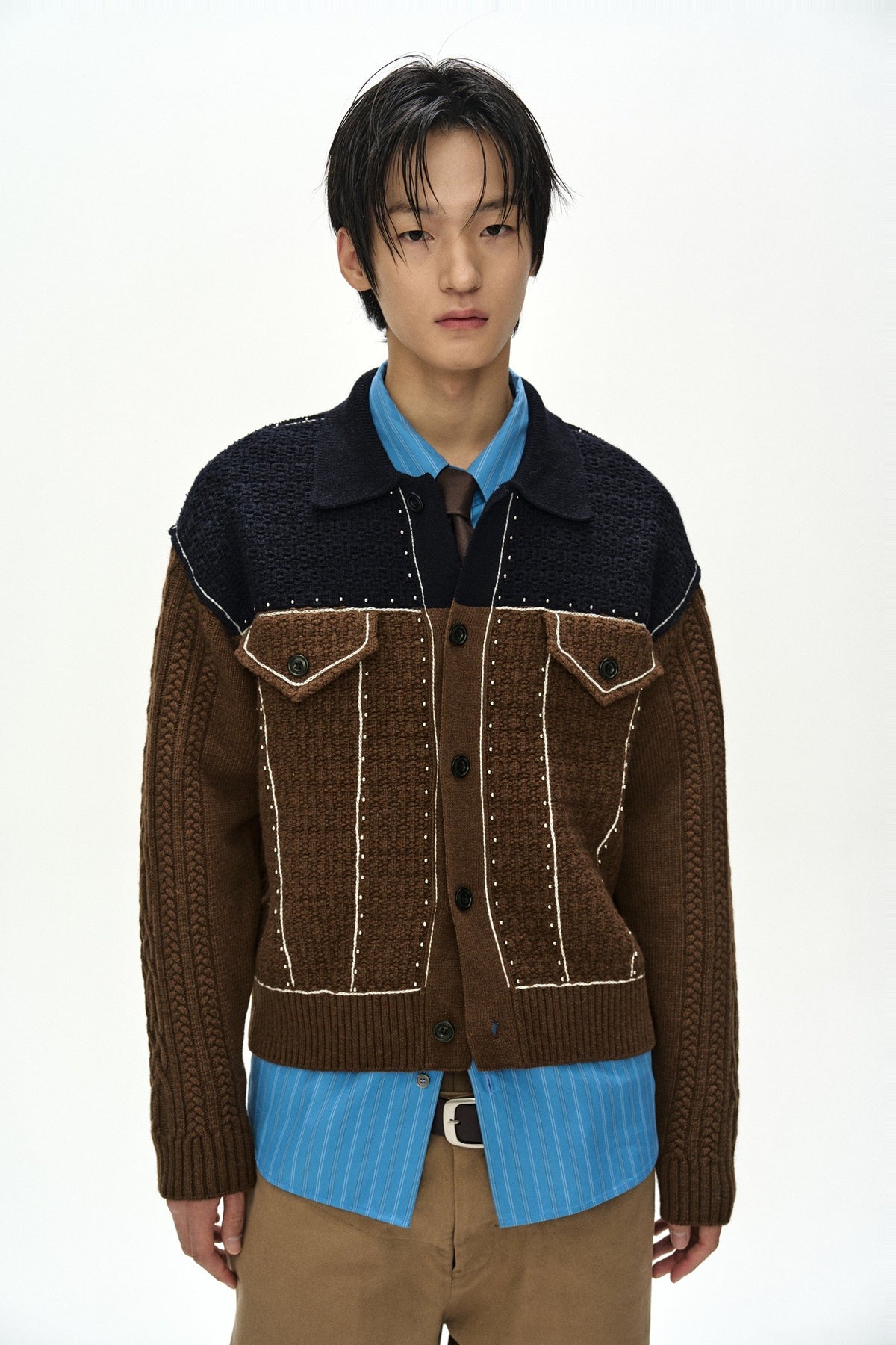 Andersson Bell - Camelon Trucker Cardigan (Brown/Navy) product image 1 | TRAB K-Fashion Australia