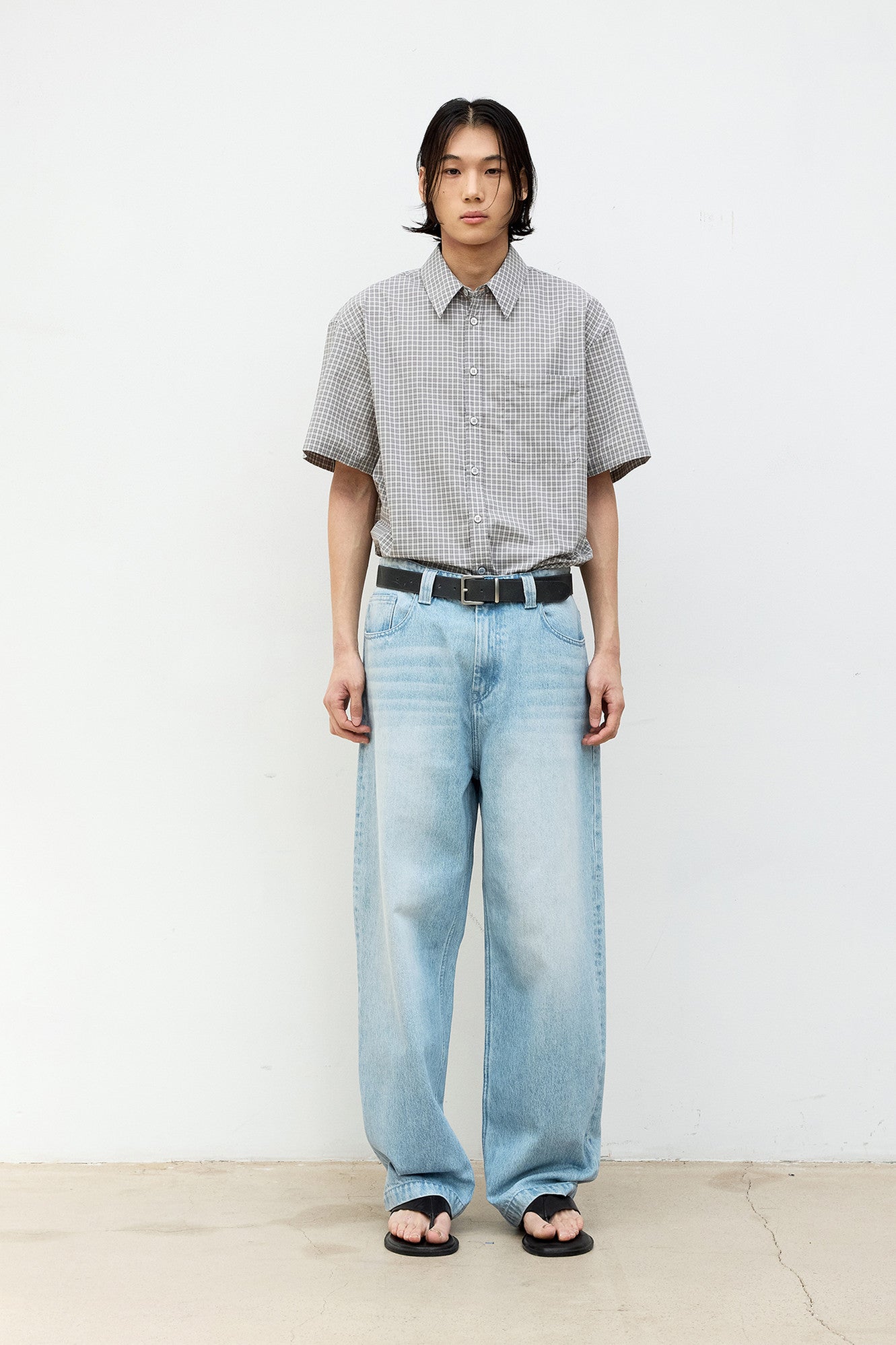 Coor - Cotton Blend Tartancheck Half Shirt (Beige Check) product image 2 | TRAB K-Fashion Australia