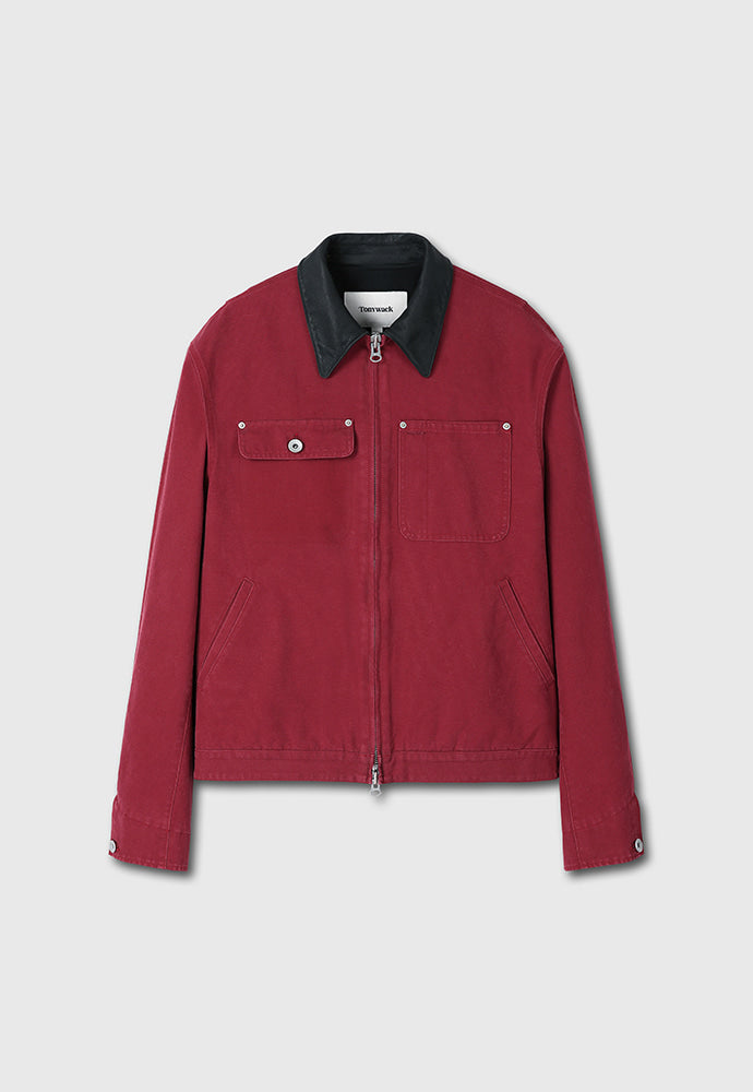 Tonywack - Leather Collar Garment-Washed Rivet Work Jacket (Red) product image 7 | TRAB K-Fashion Australia