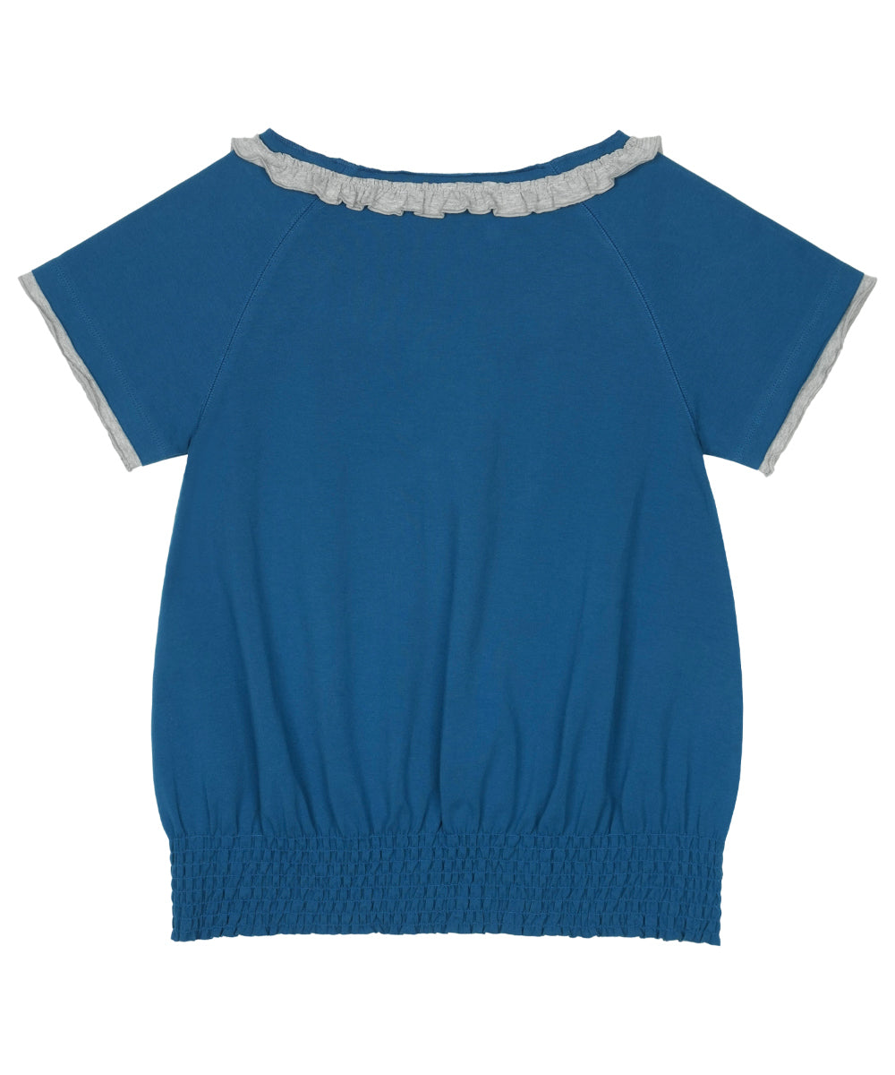 Coyseio - Ruffle V-Neck Smocked T-Shirt (Blue) product image 14 | TRAB K-Fashion Australia