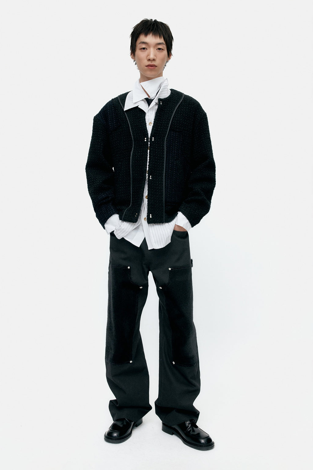 Andersson Bell - Faux Pony Hair Leather Carpenter Wide-Leg Jeans (Black) product image 1 | TRAB K-Fashion Australia